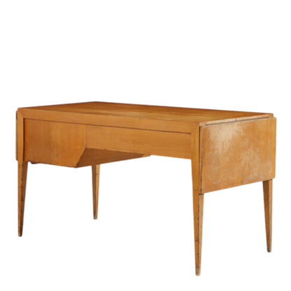 1950s Italian : bright chestnut extendable desk with drop down cabinet
