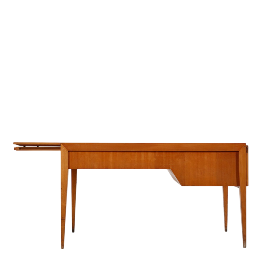 1950s Italian : bright chestnut extendable desk with drop down cabinet