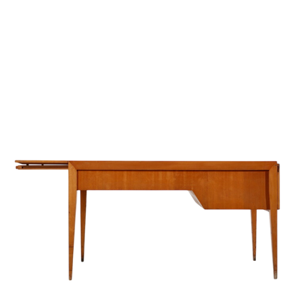 1950s Italian : bright chestnut extendable desk with drop down cabinet