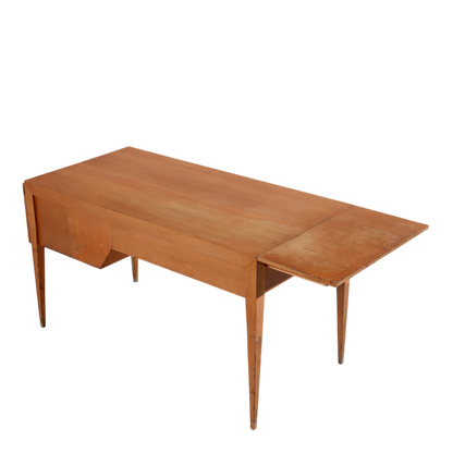 1950s Italian : bright chestnut extendable desk with drop down cabinet