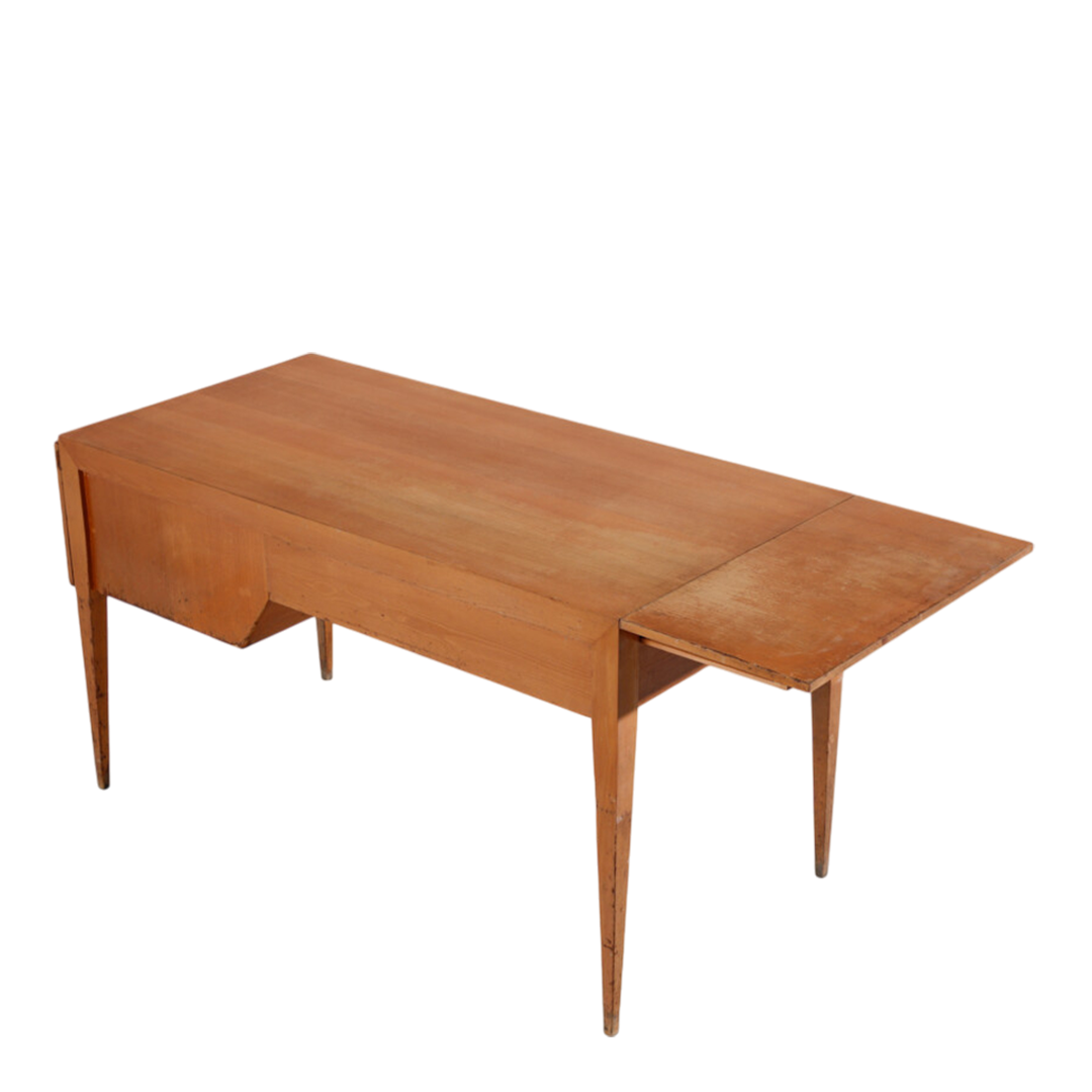 1950s Italian : bright chestnut extendable desk with drop down cabinet
