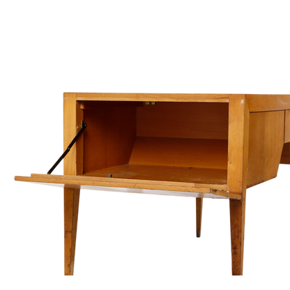 1950s Italian : bright chestnut extendable desk with drop down cabinet