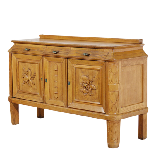 c1940 Italian : oakwood cabinet with carved 'marine' motifs