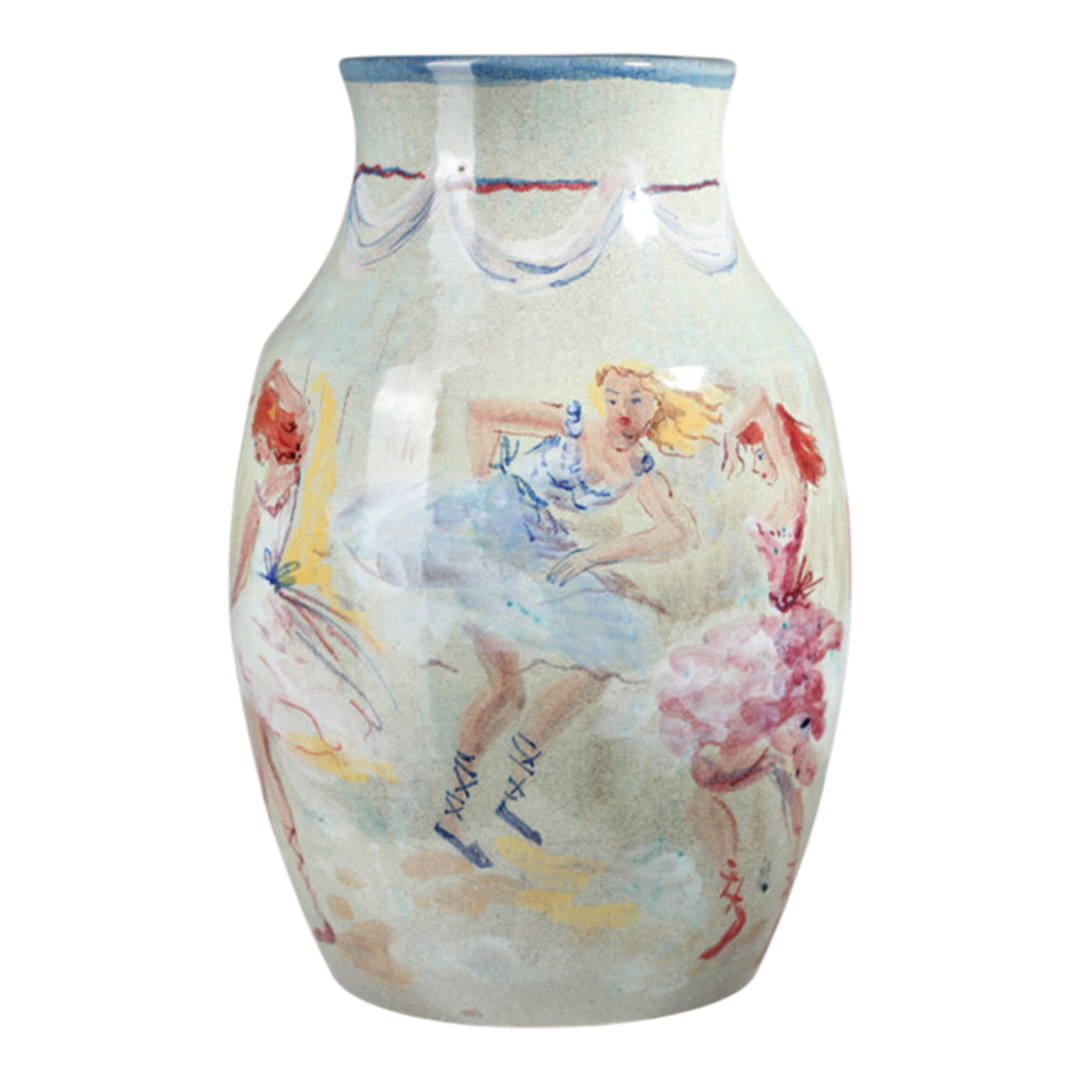1950s Victor Cerrato : ceramic vase decorated with classical dancers