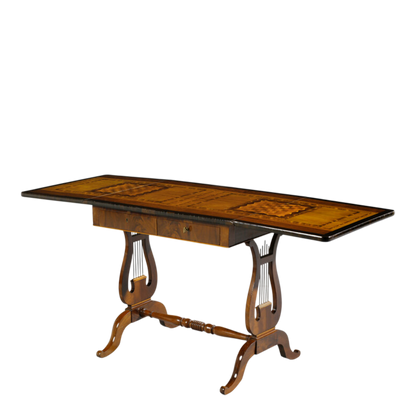 19thc Italian : various inlaid wood game table w/lyre base