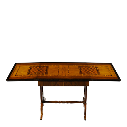 19thc Italian : various inlaid wood game table w/lyre base