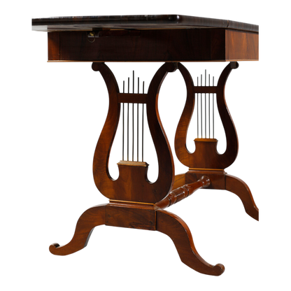 19thc Italian : various inlaid wood game table w/lyre base