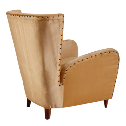 1950s Italian : pair of classic modernist armchairs in gold satin