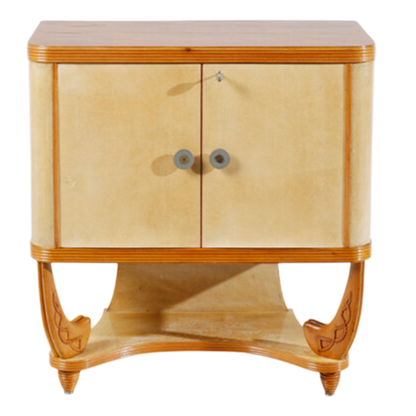 1940s Italian : diminutive 36" Milanese parchment clad cabinet
