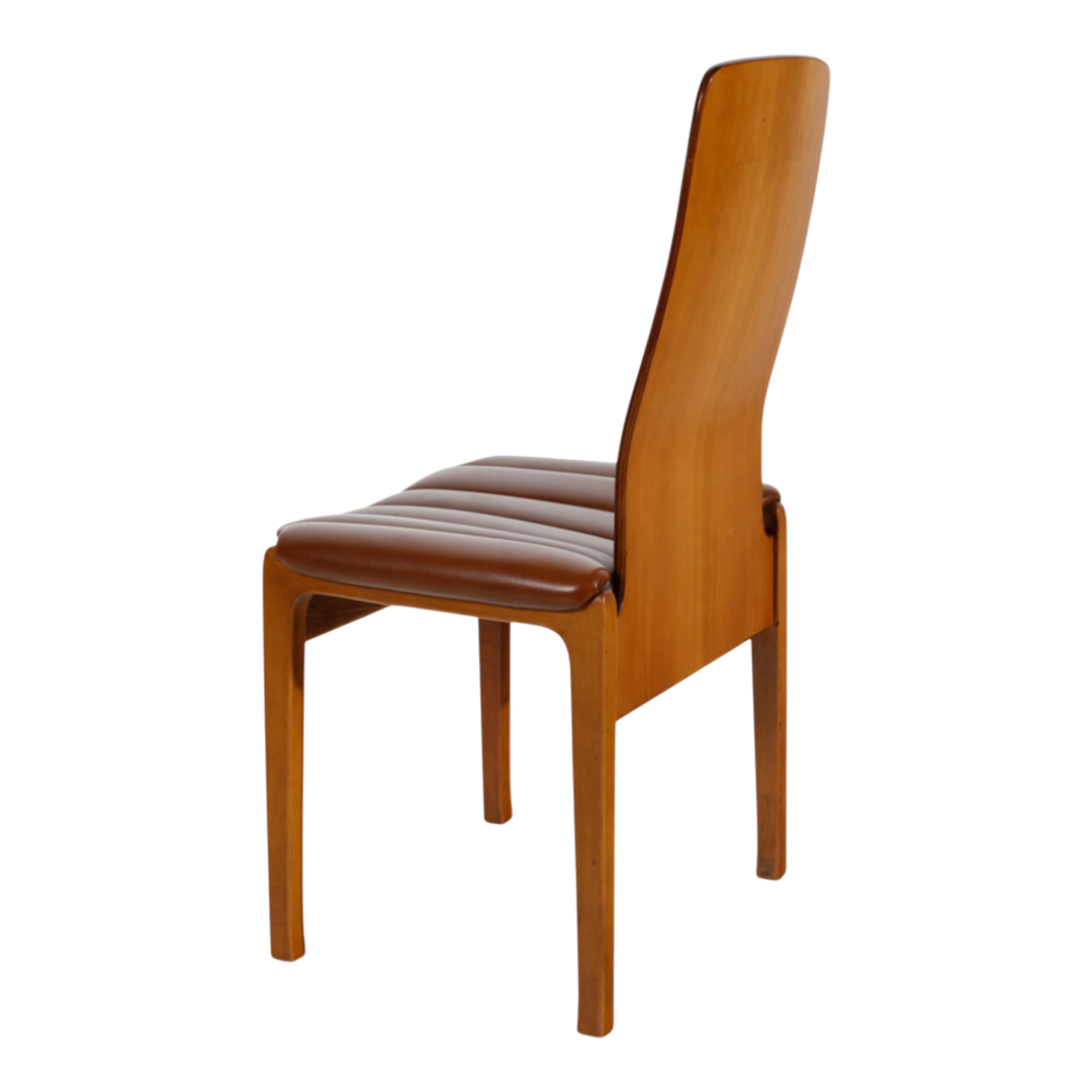 1968 Tito Agnoli : set six Fiorenza dining chairs, walnut & skai