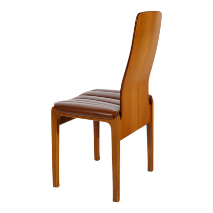 1968 Tito Agnoli : set six Fiorenza dining chairs, walnut & skai