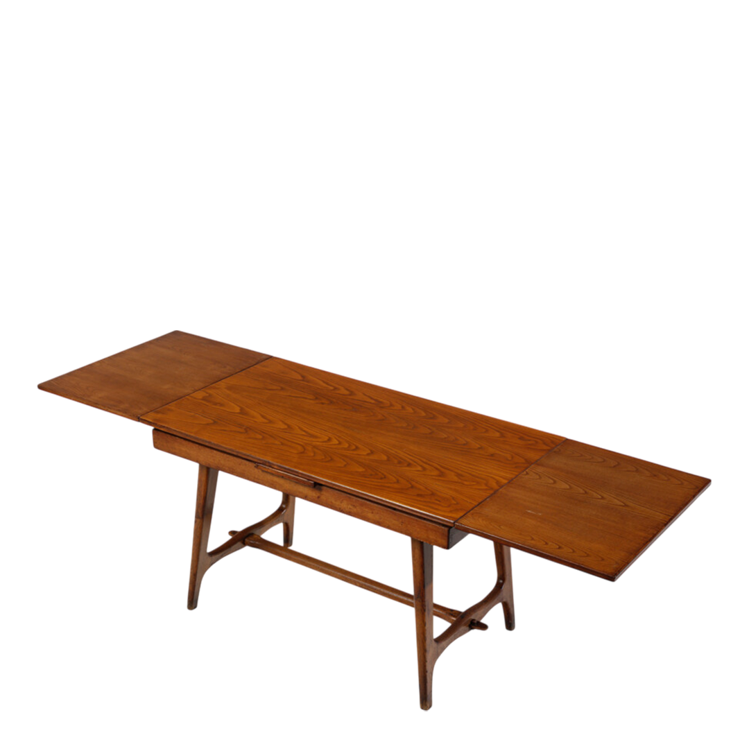 1940s Guglielmo Pecorini : walnut extendable dining table w/pull out extension