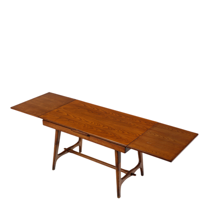 1940s Guglielmo Pecorini : walnut extendable dining table w/pull out extension