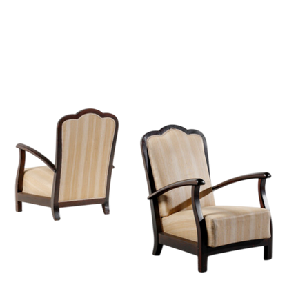1930s Italian : pair dark-stained beechwood Novocentro armchairs