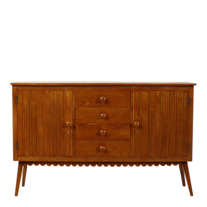 1950s Fiorentina : 2-door 67" cabinet in chestnut w/scalloped decor