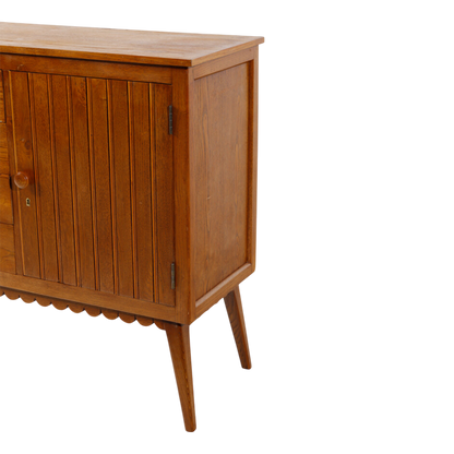 1950s Fiorentina : 2-door 67" cabinet in chestnut w/scalloped decor