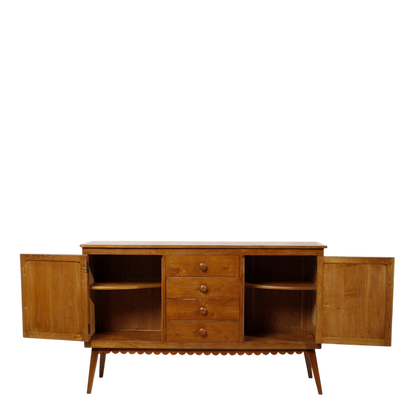 1950s Fiorentina : 2-door 67" cabinet in chestnut w/scalloped decor