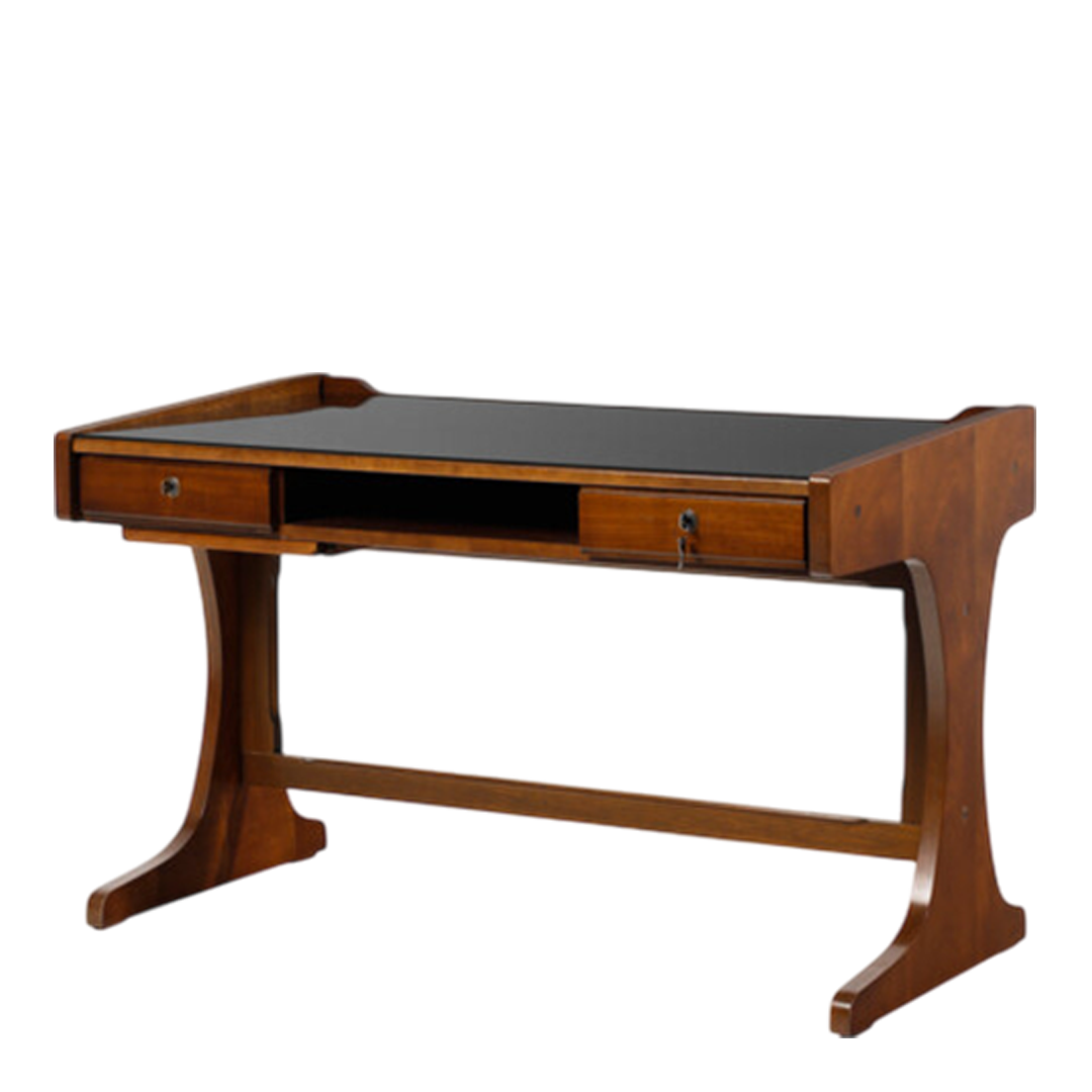 1960s Italian : small walnut writing desk with black glass top