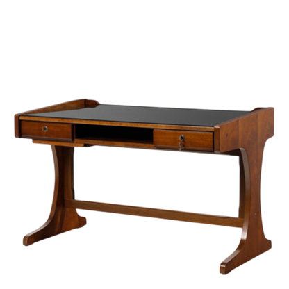 1960s Italian : small walnut writing desk with black glass top