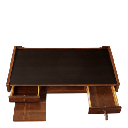 1960s Italian : small walnut writing desk with black glass top