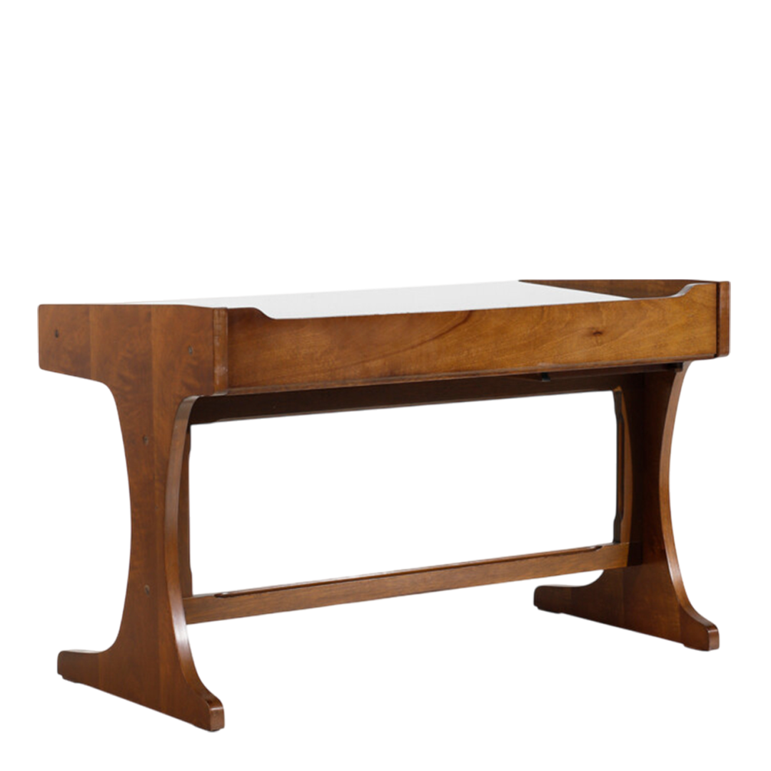 1960s Italian : small walnut writing desk with black glass top