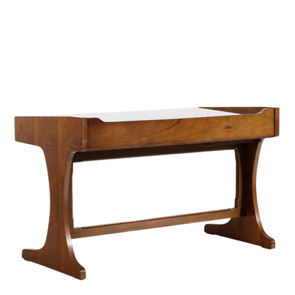 1960s Italian : small walnut writing desk with black glass top
