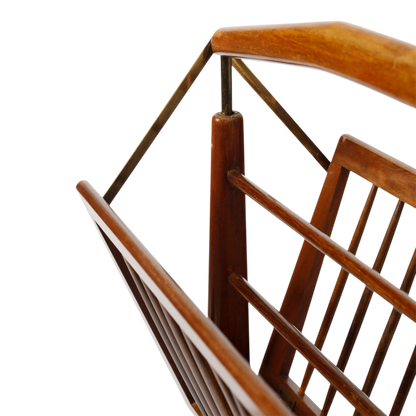 1950s Cesare Lacca : folding wood & brass magazine rack