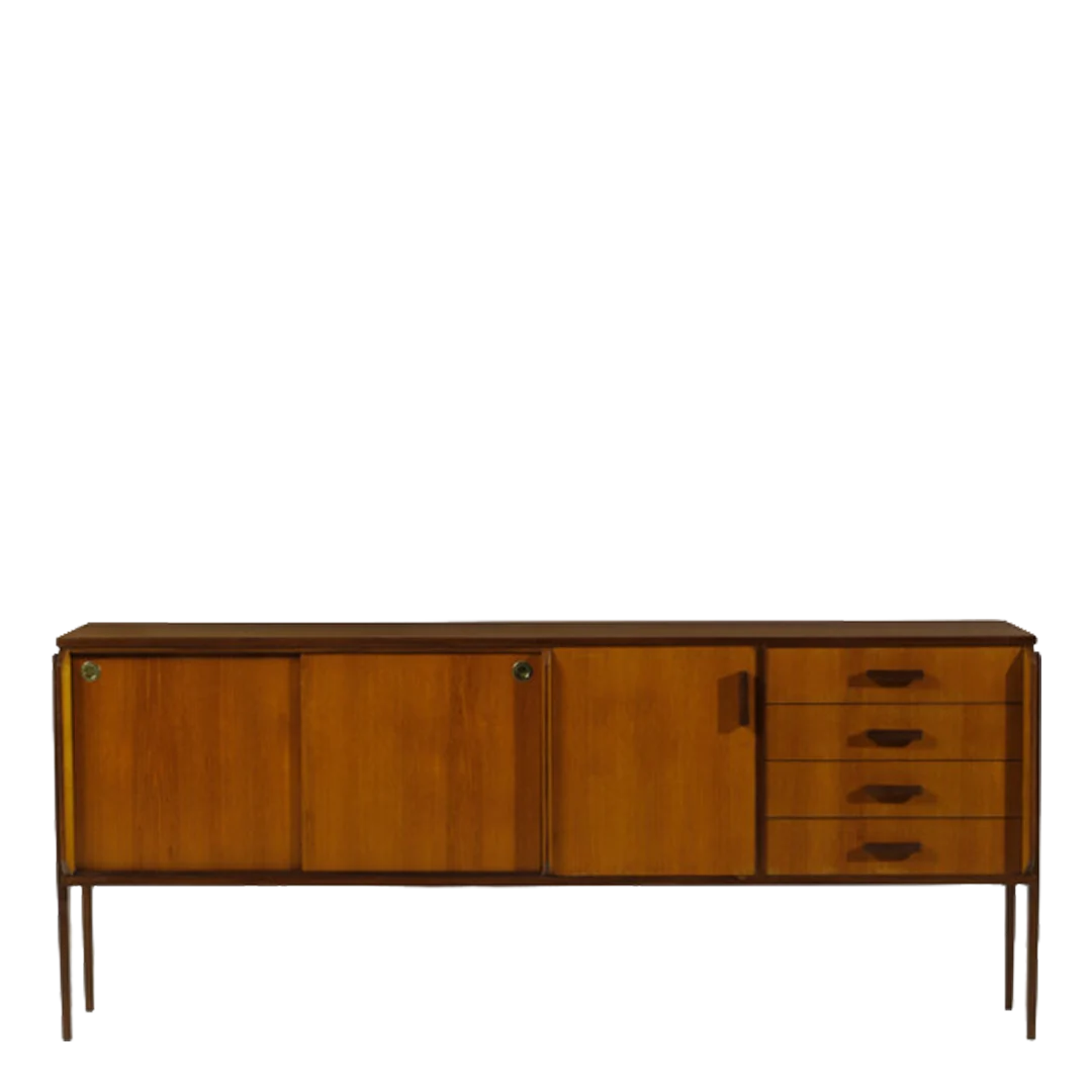 1960s Italian : 79" walnut sideboard w/narrow side legs