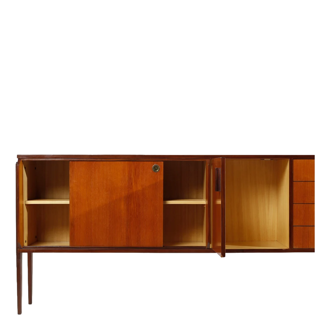 1960s Italian : 79" walnut sideboard w/narrow side legs