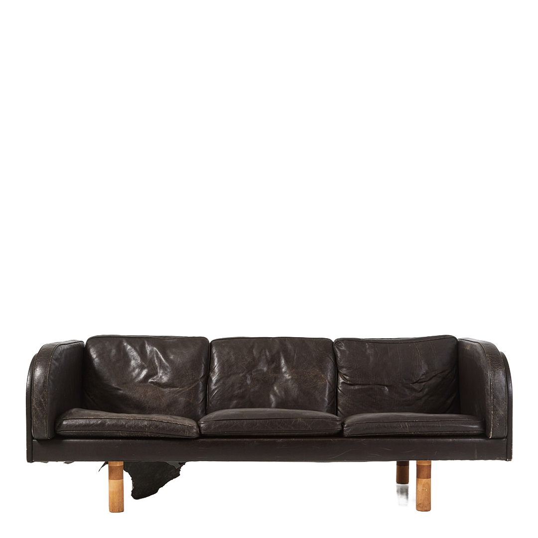 1979 Jørgen Gammelgaard : 3-seat brown leather EJ20 sofa, Denmark