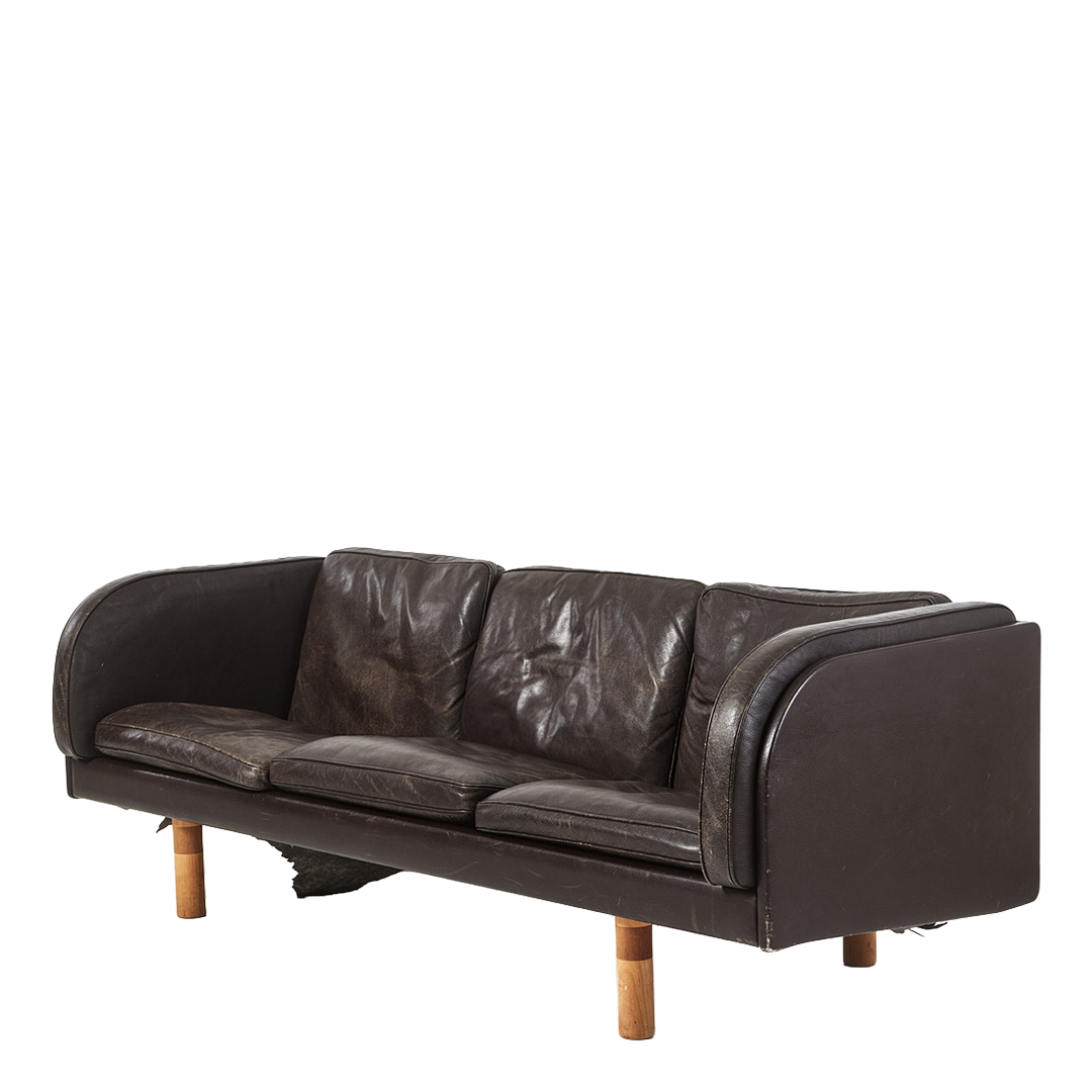 1979 Jørgen Gammelgaard : 3-seat brown leather EJ20 sofa, Denmark