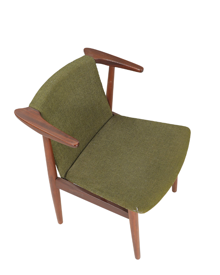 1955 Hans Olsen :  Model 135 teakwood & green wool armchair, Denmark