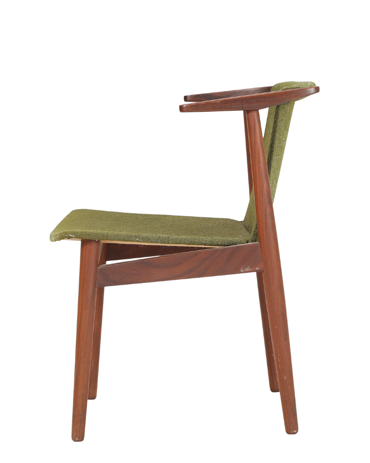1955 Hans Olsen :  Model 135 teakwood & green wool armchair, Denmark