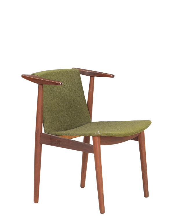 1955 Hans Olsen :  Model 135 teakwood & green wool armchair, Denmark