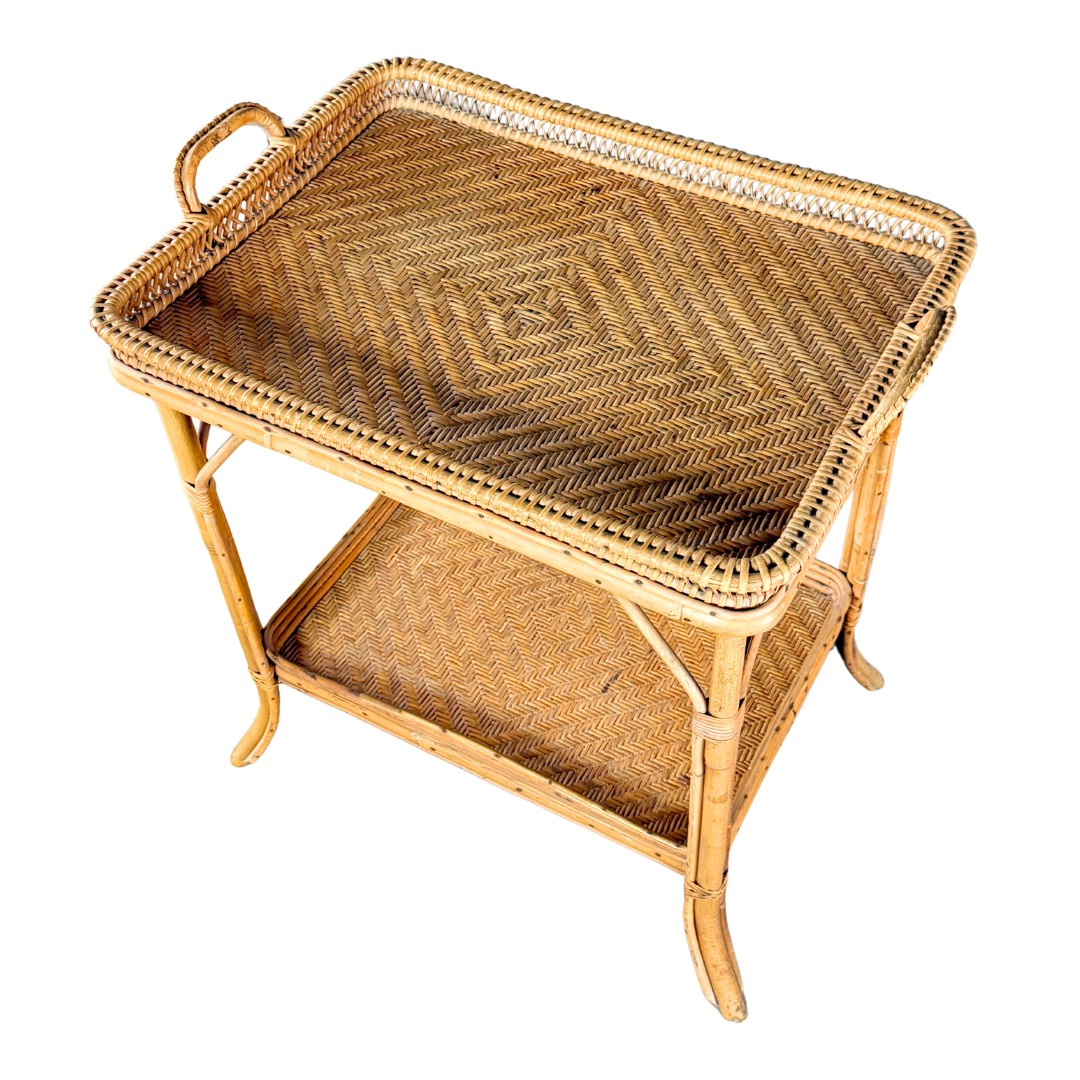 c1950 French : rattan and wicker, side or serving table