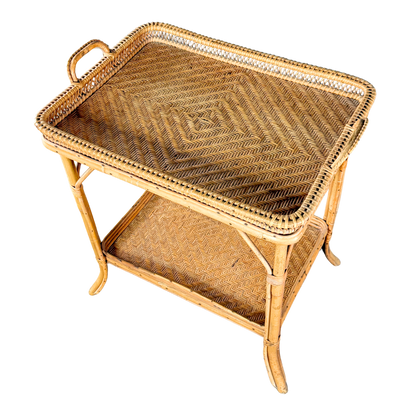 c1950 French : rattan and wicker, side or serving table