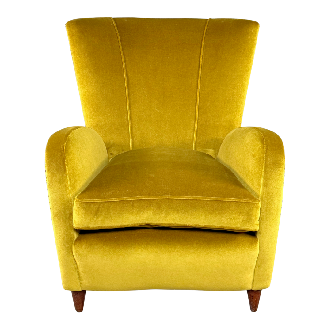 1950s Italian : pair of classic modernist armchairs in gold velvet