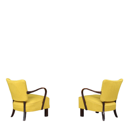 1930s Jindřich Halabala : Model H-237 bentwood armchair in yellow wool, pair