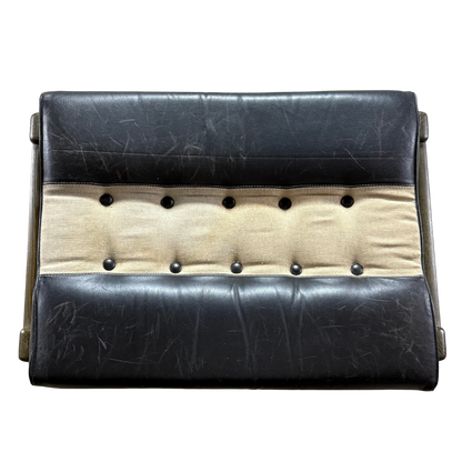 Post Modern : black leather and canvas stool/ottoman, American