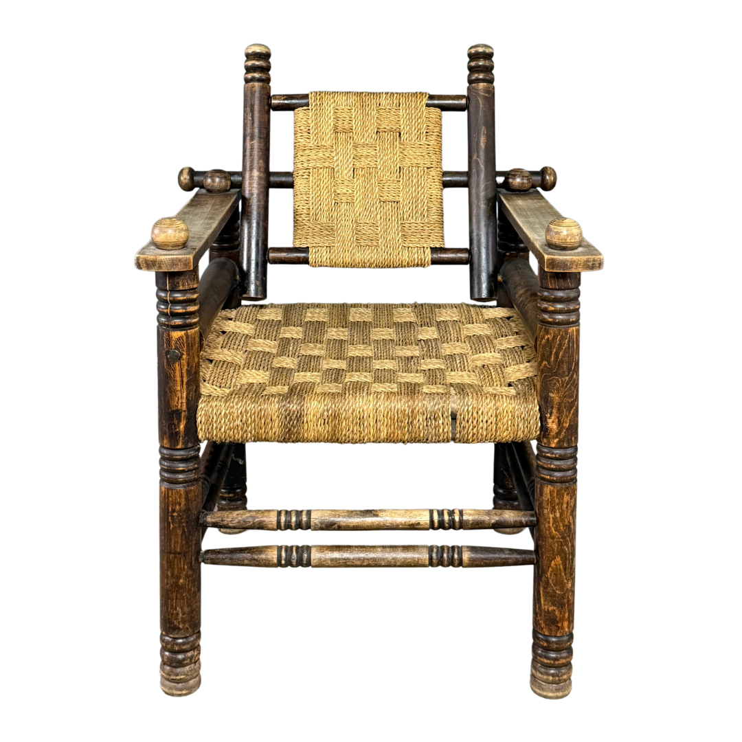 1950 French : woven rush chaise provençale rustique armchair