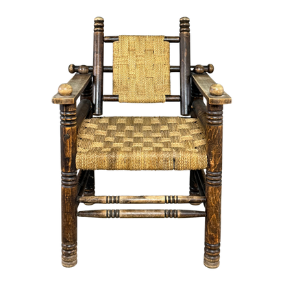 1950 French : woven rush chaise provençale rustique armchair