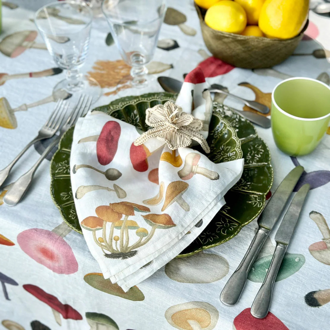 Summerill & Bishop : S&B x John Derian White 'Fungi' Linen Napkin, Set of 4