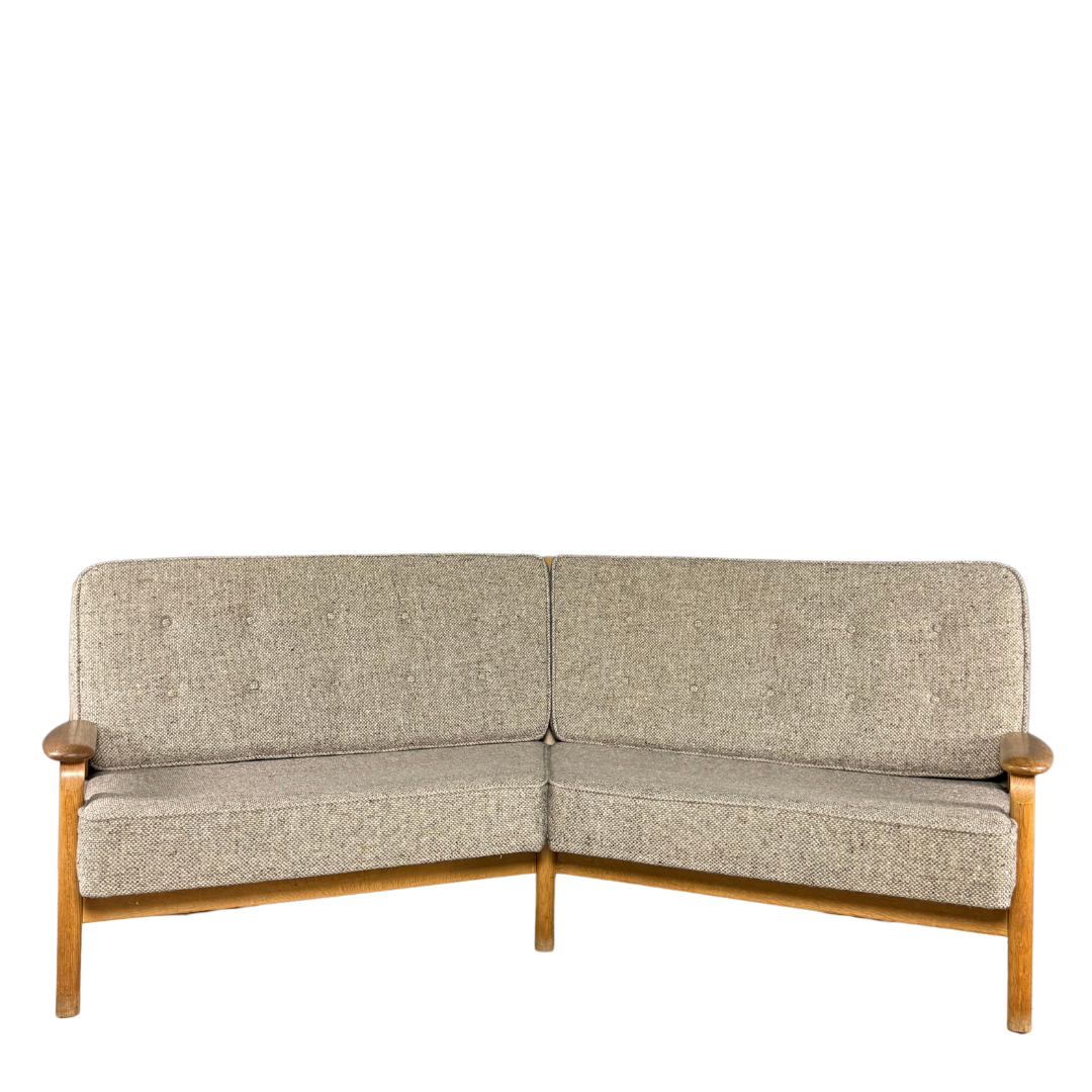 1950s French : modernist angled sofa w/geometric back decor