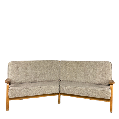 1950s French : modernist angled sofa w/geometric back decor