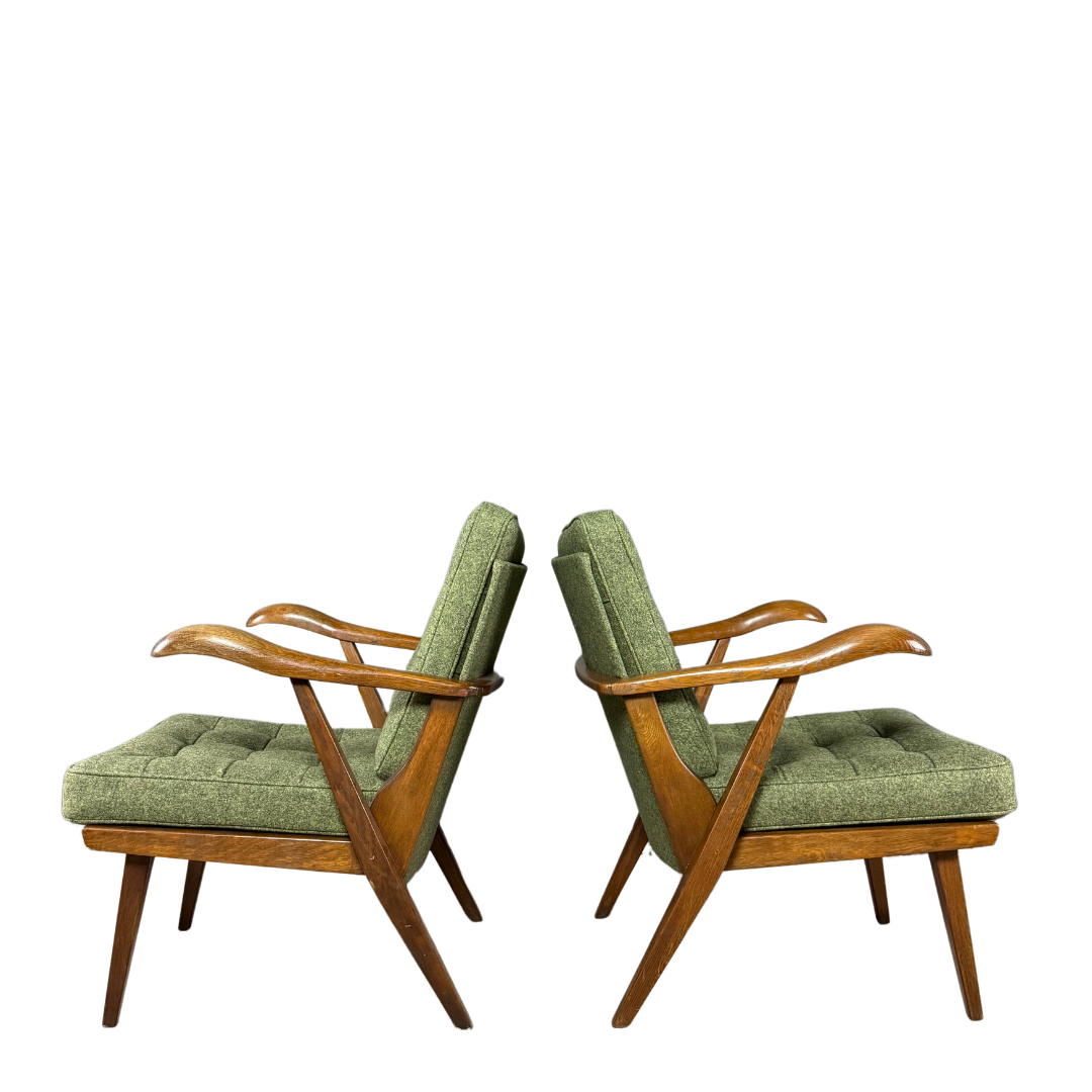 1960s Krasna Jizba : dark stained elmwood lounge chair w/felted wool