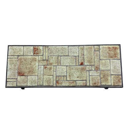 1970s French : blackened iron coffee table w/ceramic tile top
