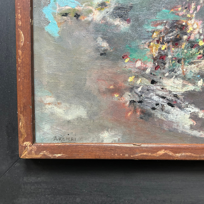 Mid-Century Eugene Arcieri : 19" x 21" abstract o/b, Woodstock artist
