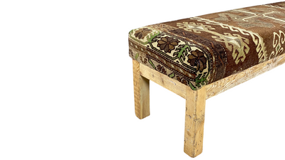 1960s Turkish Kilim long bench, recycled wood frame