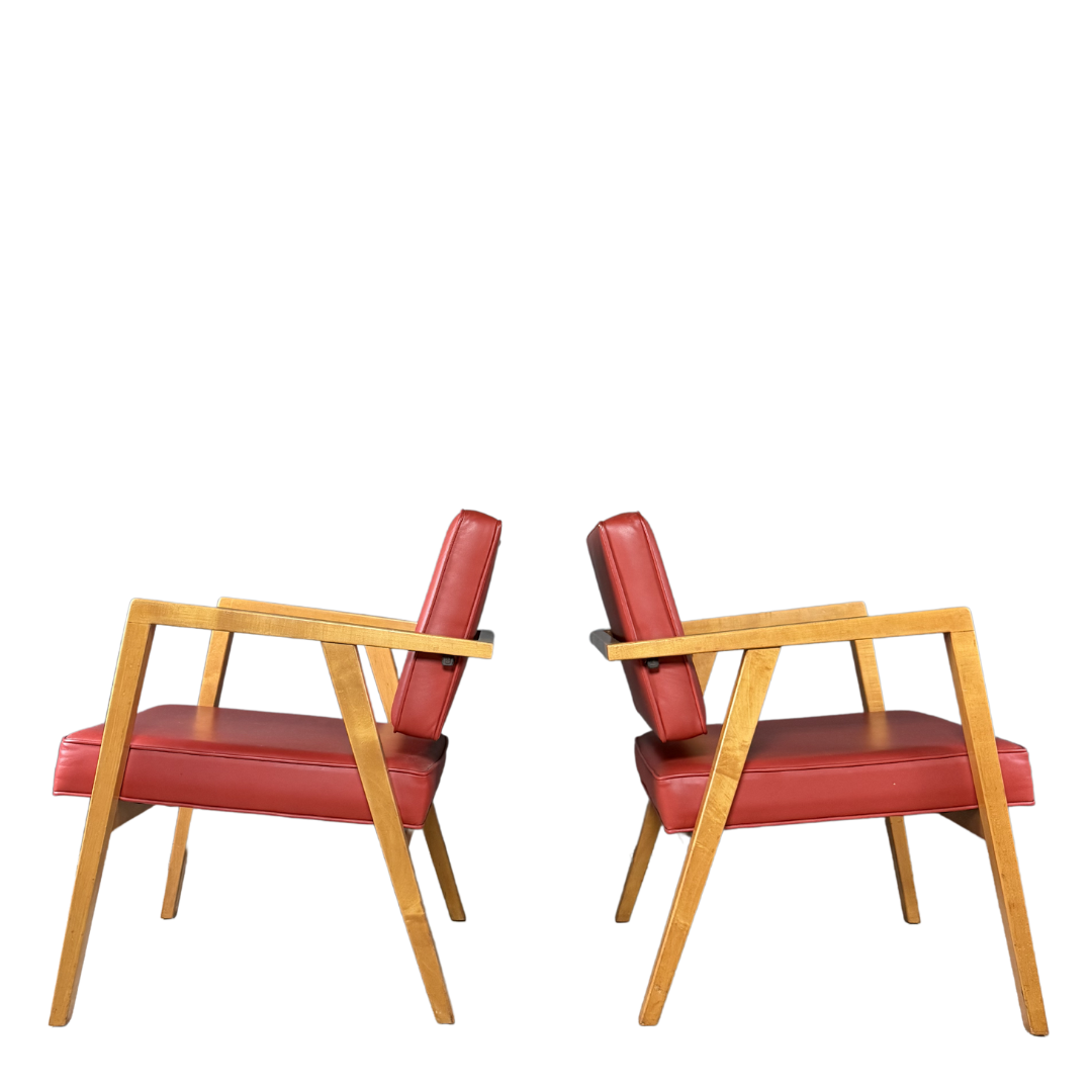 1950s Franco Albini : model 48 "Louisa" armchair in red leatherette