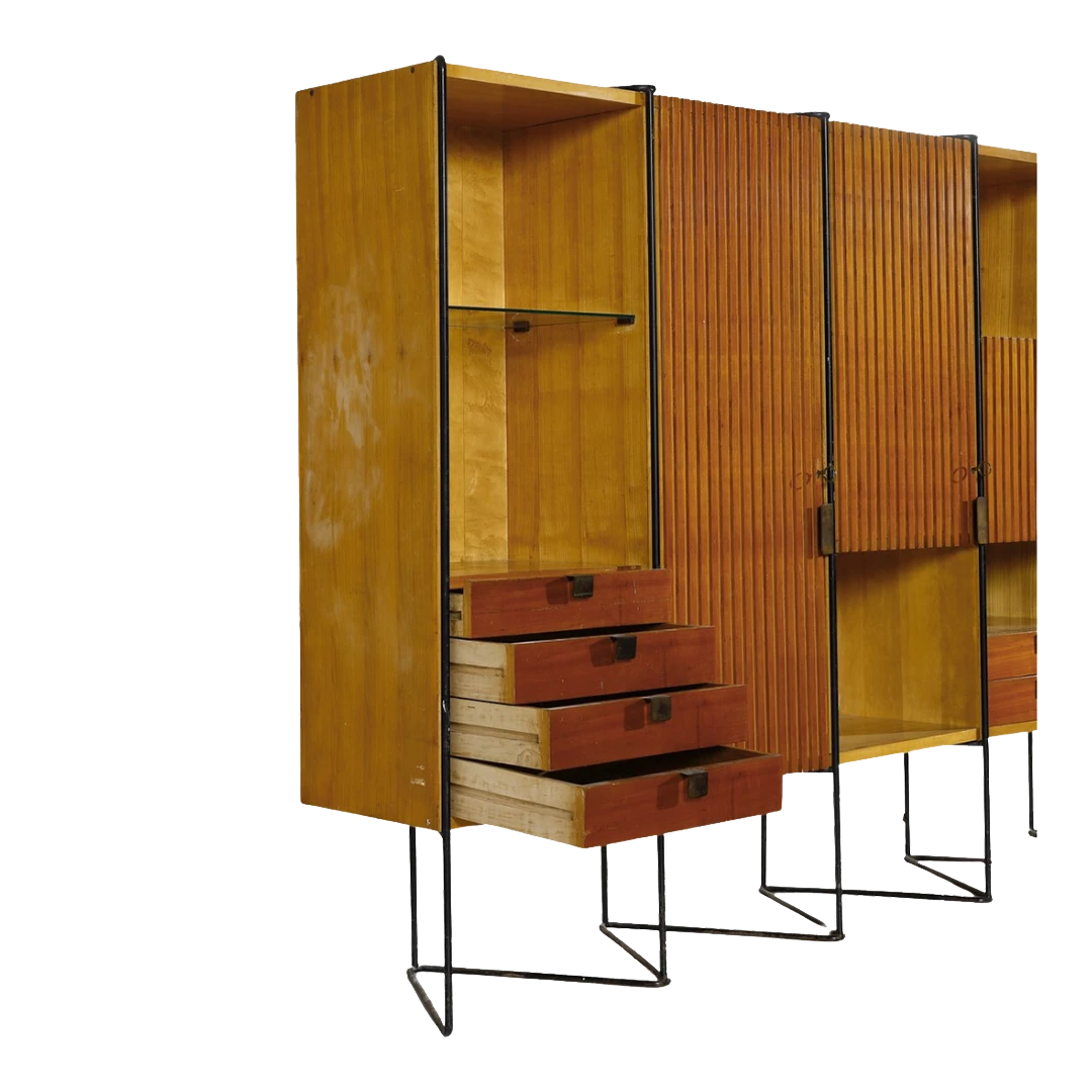 c1953 Taichiro Nakai : cherrywood & brass 8.5' cabinet, Italy